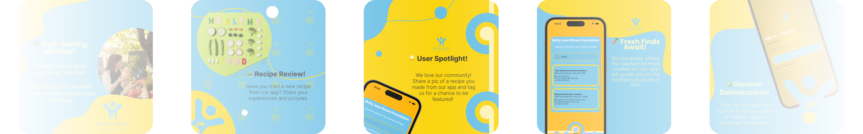 Sample social media posts for Betty's Table app created by Leaf & Pixel