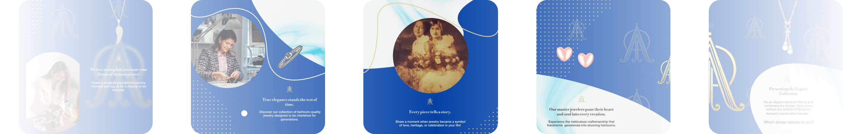 Sample social media posts for House of Armant's jewellery e-commerce website created by Leaf & Pixel