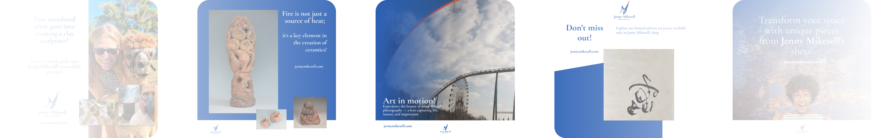 Sample social media posts for Jenny Mikesell's art e-commerce website created by Leaf & Pixel